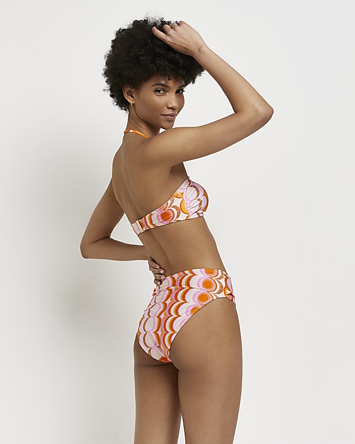Orange printed belted bikini bottoms