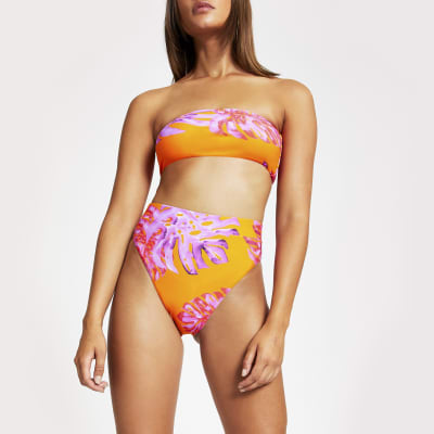 high waisted bikini bottoms orange