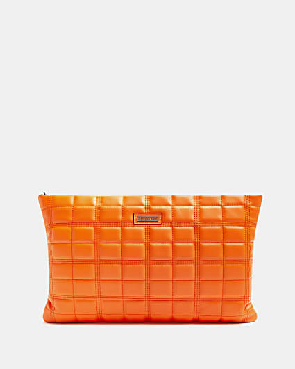 Orange quilted oversized clutch bag