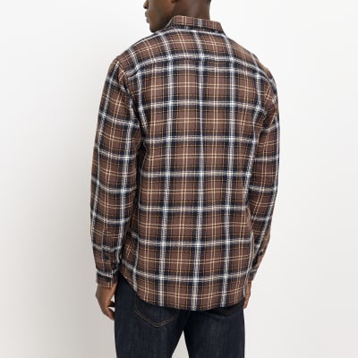 Orange regular fit check long sleeve shirt