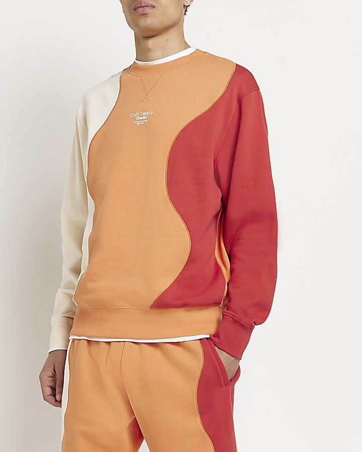 Orange regular fit colour block sweatshirt