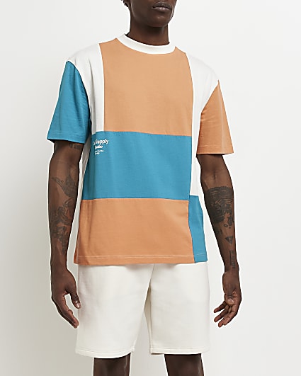 Orange Regular fit colour block t-shirt