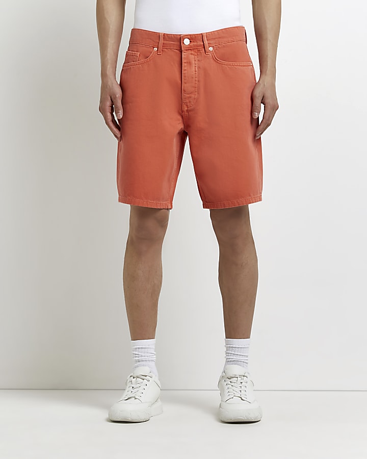 Orange regular fit denim shorts