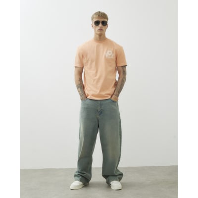 Orange Regular Fit Escape Embroidered T-Shirt