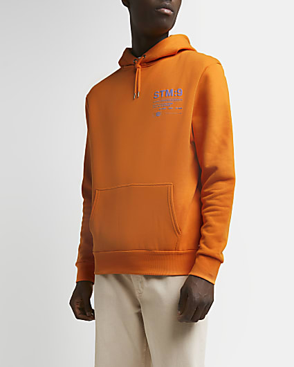 Orange regular fit graphic hoodie