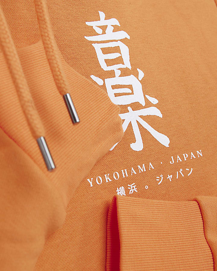 Orange regular fit Japanese back print hoodie