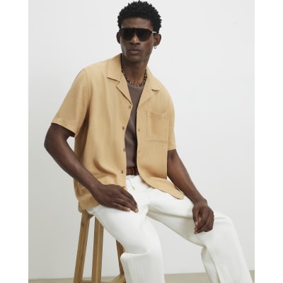 Orange Regular Fit Luminus Linen Blend Shirt