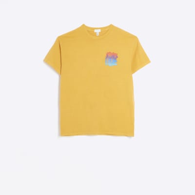 Orange regular fit palm tree graphic t-shirt