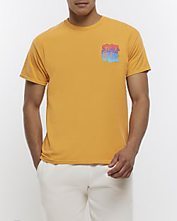 Orange regular fit palm tree graphic t-shirt