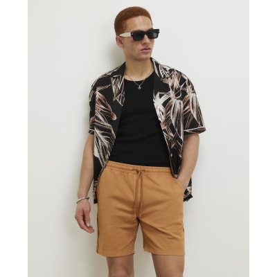Orange Regular Fit Stretch Textured Shorts