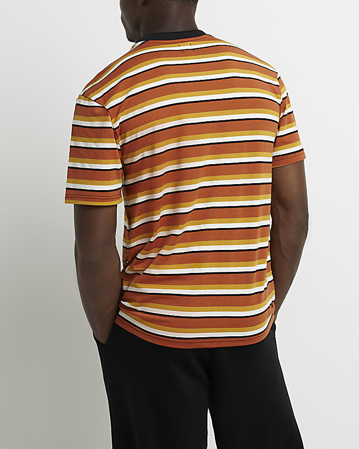 Orange Regular fit Stripe T-shirt
