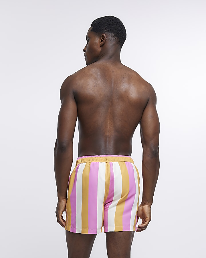 Orange regular fit striped swim shorts