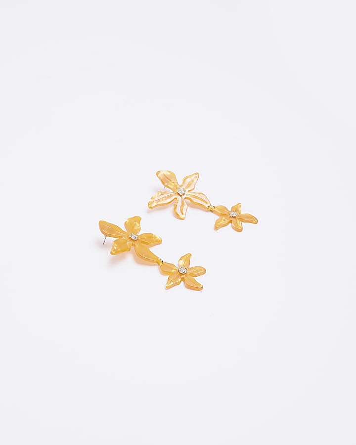 Orange resin flower earrings