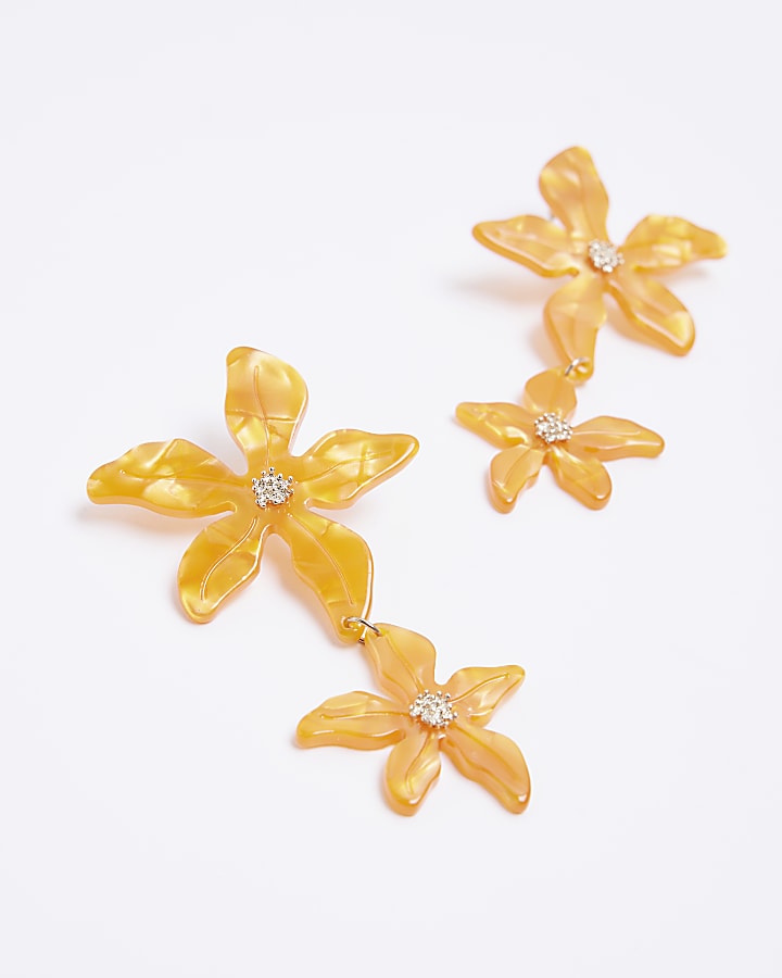 Orange resin flower earrings