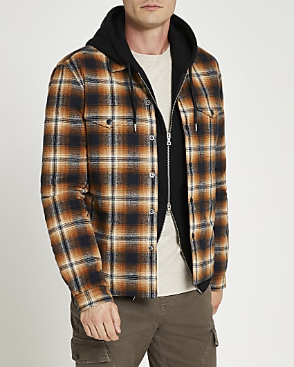 Orange reversible quilted check shacket