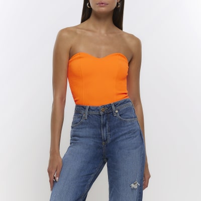 Neon orange store bandeau top