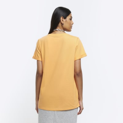 River Island t-shirt with front & back print in orange