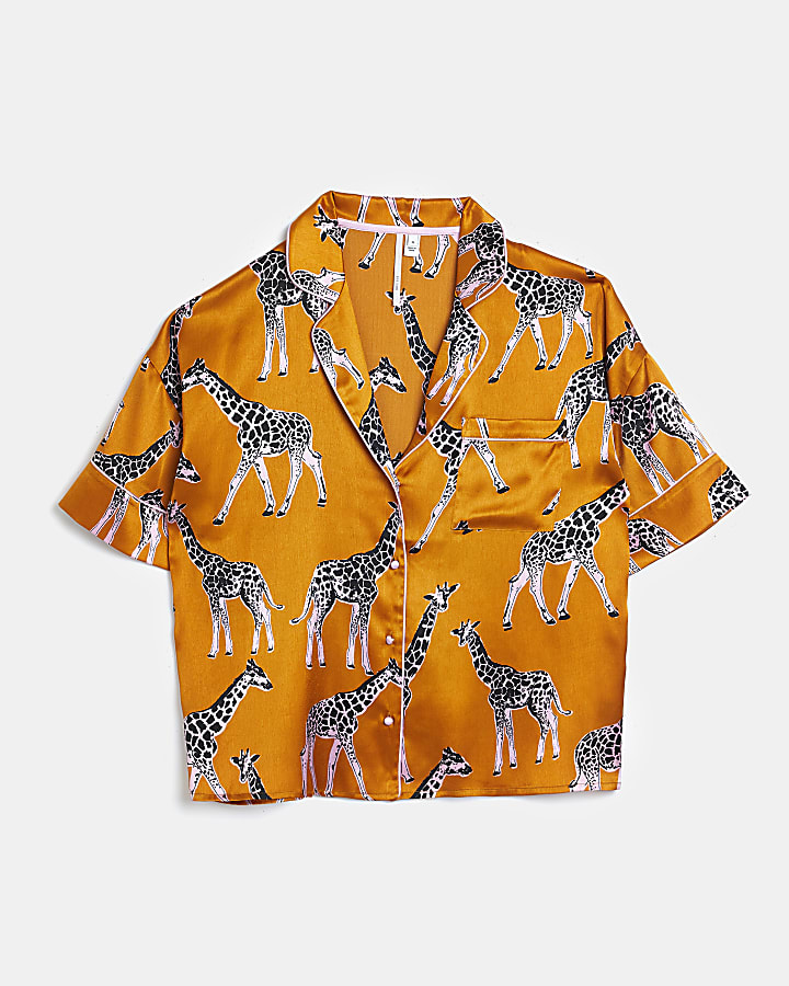 Orange satin printed pyjama top