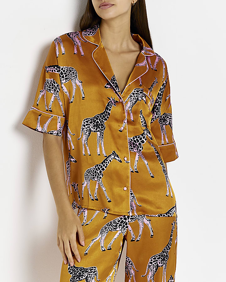 Orange satin printed pyjama top