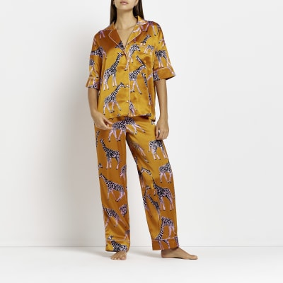 orange satin trousers