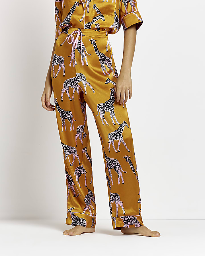 Orange satin printed pyjama trousers