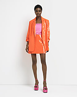 Orange sequin mini skirt