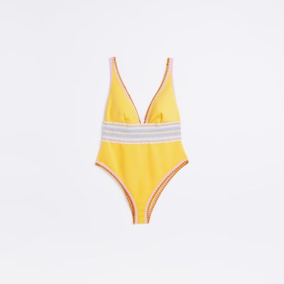 Orange shirred swimsuit River Island