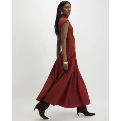 river island orange maxi dress River Island crochet one shoulder maxi dress in orange