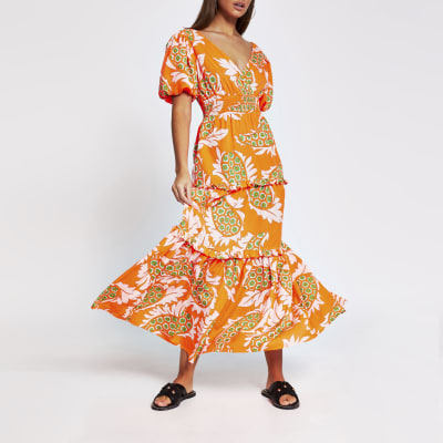 river island orange maxi dress