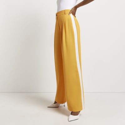 ASOS DESIGN Elastic Waist Tailored Trouser In Amber With Ivory