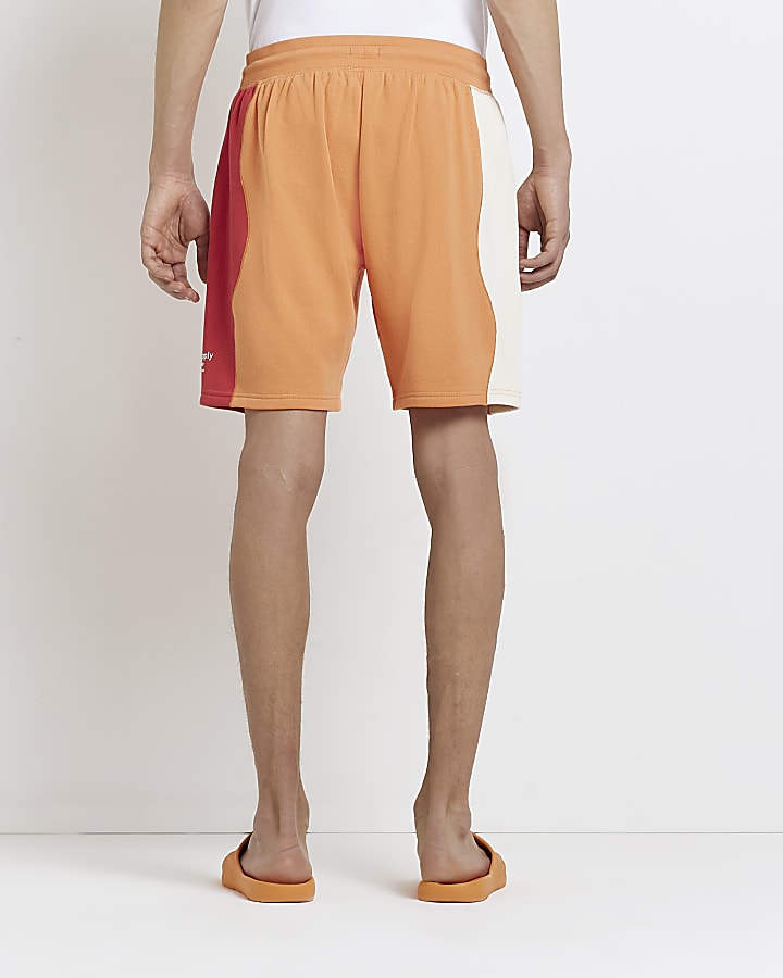 Orange Slim fit Colour block Shorts