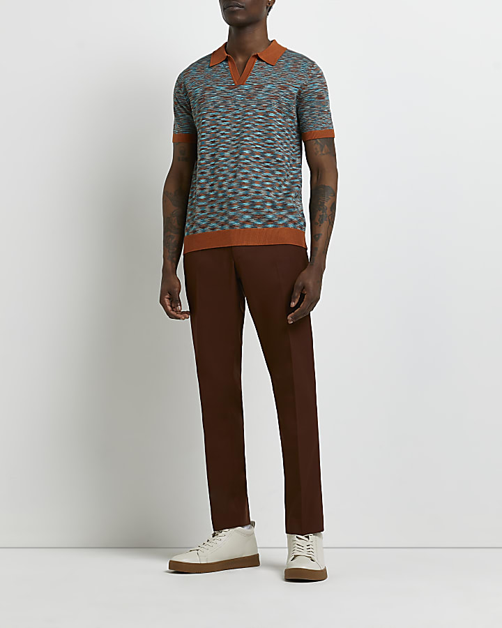 Orange Slim fit print knitted polo shirt