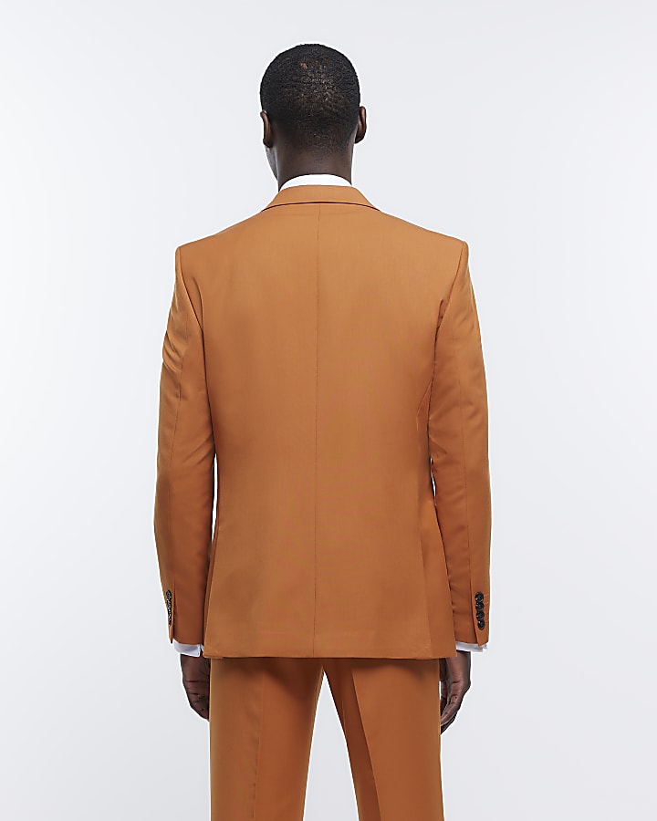 Orange slim fit single breasted suit jacket