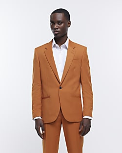 Orange slim fit single breasted suit jacket