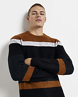 Orange slim fit soft colour block jumper