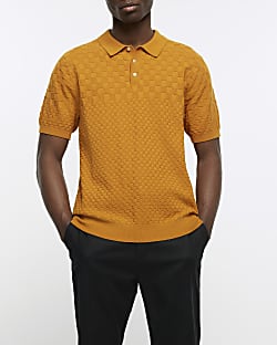 Orange slim fit textured polo shirt