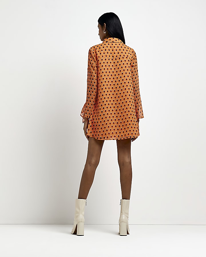 Orange spot frill mini shirt dress