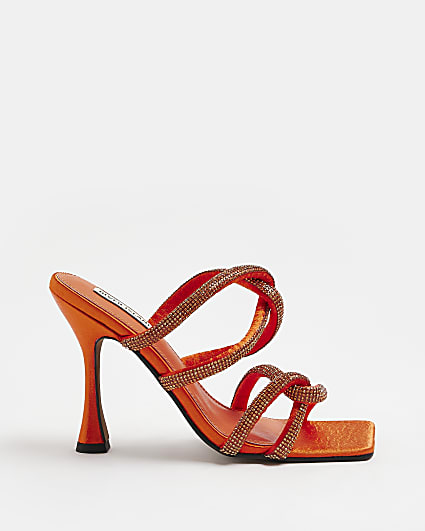 Orange strappy heeled mules