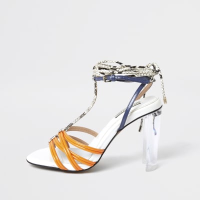 orange strappy sandals heels