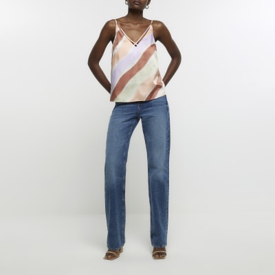 Orange stripe sleeveless cami top