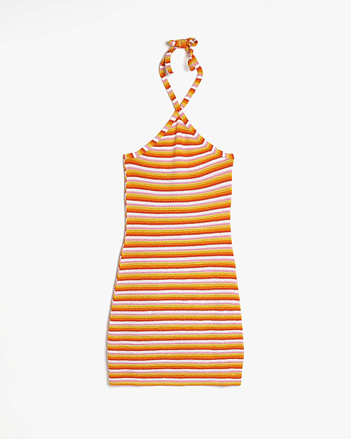 Orange striped bodycon mini dress