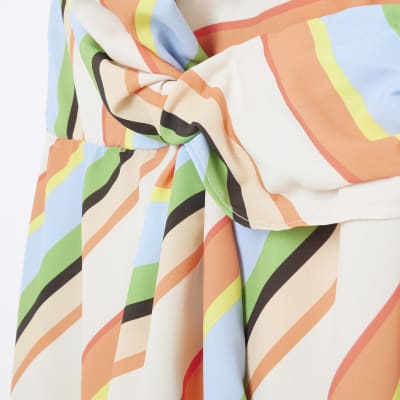 Orange striped halter neck midi dress