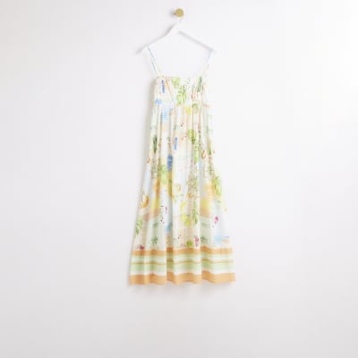 Orange Tropical print cami maxi dress