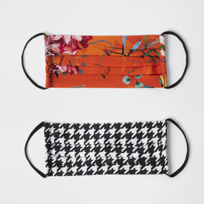Orange tropical print face covering pack of 2
