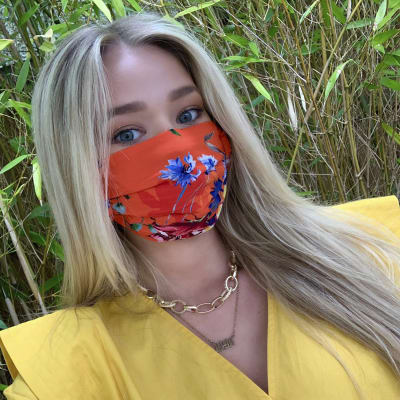 Orange tropical print face covering pack of 2