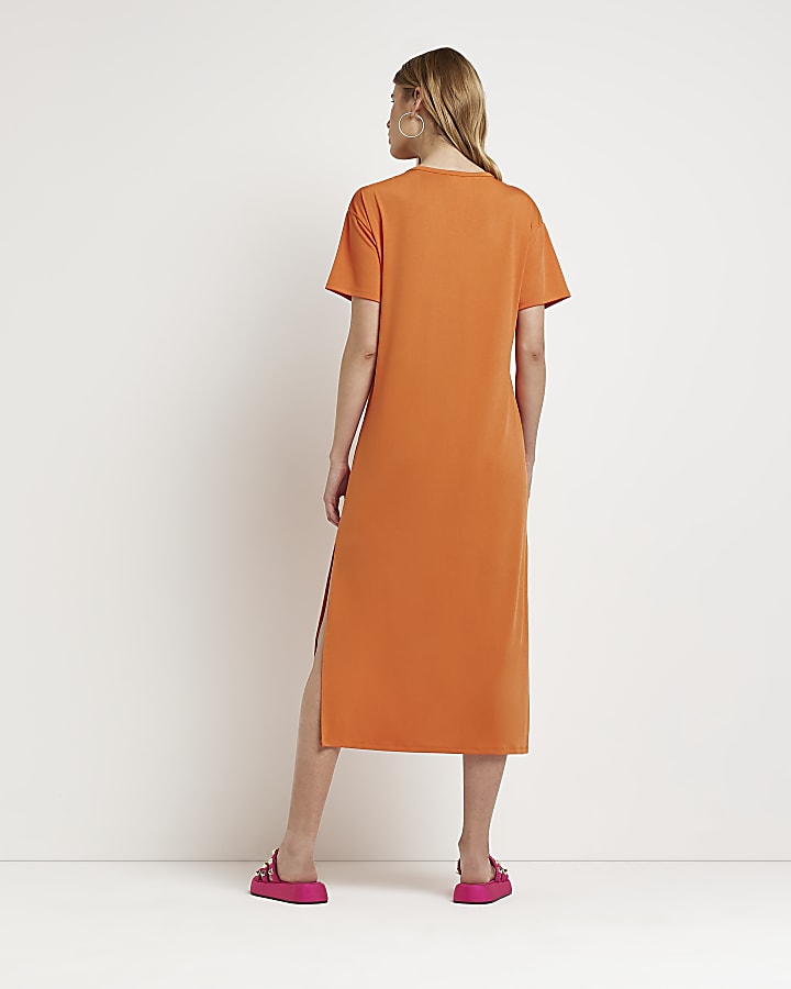 Orange Twist T-Shirt Midi Dress