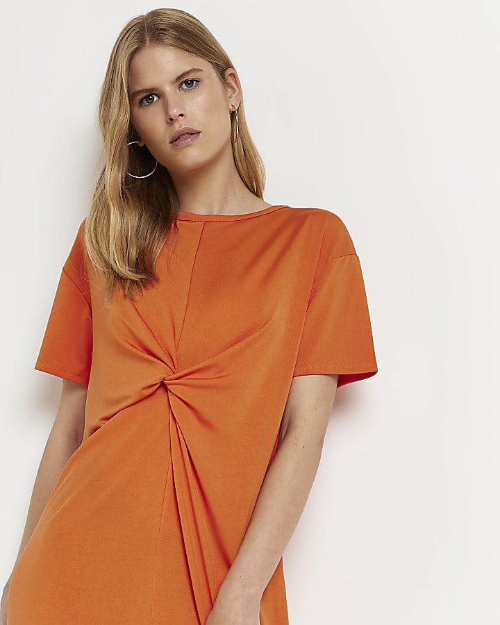 Orange Twist T-Shirt Midi Dress