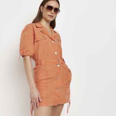 Orange utility mini dress River Island