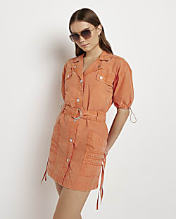 Orange utility mini dress