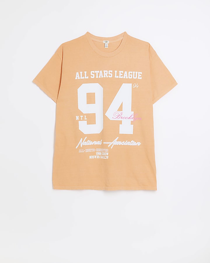 Orange washed all stars league t-shirt